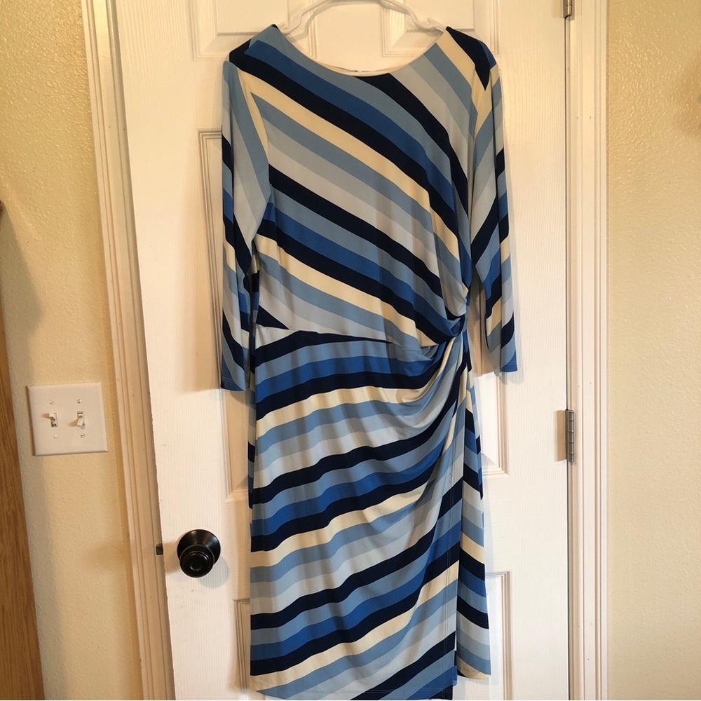 Cold-water Creek Womens 16 Variations If Blue Diagonal Striped Lined Dress